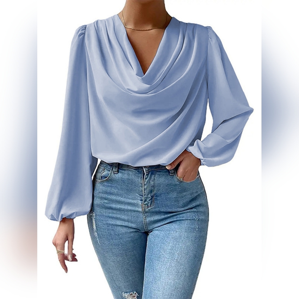 Elegant Blue Women's Drape Neck Top